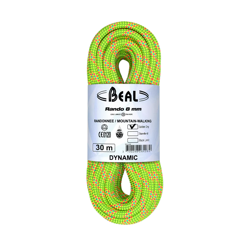 Corde dynamique jumelée Rando 8mm Golden Dry 30m Beal